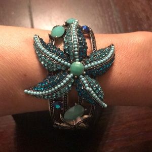 Starfish Statement Bracelet - Turquoise rhinestones
